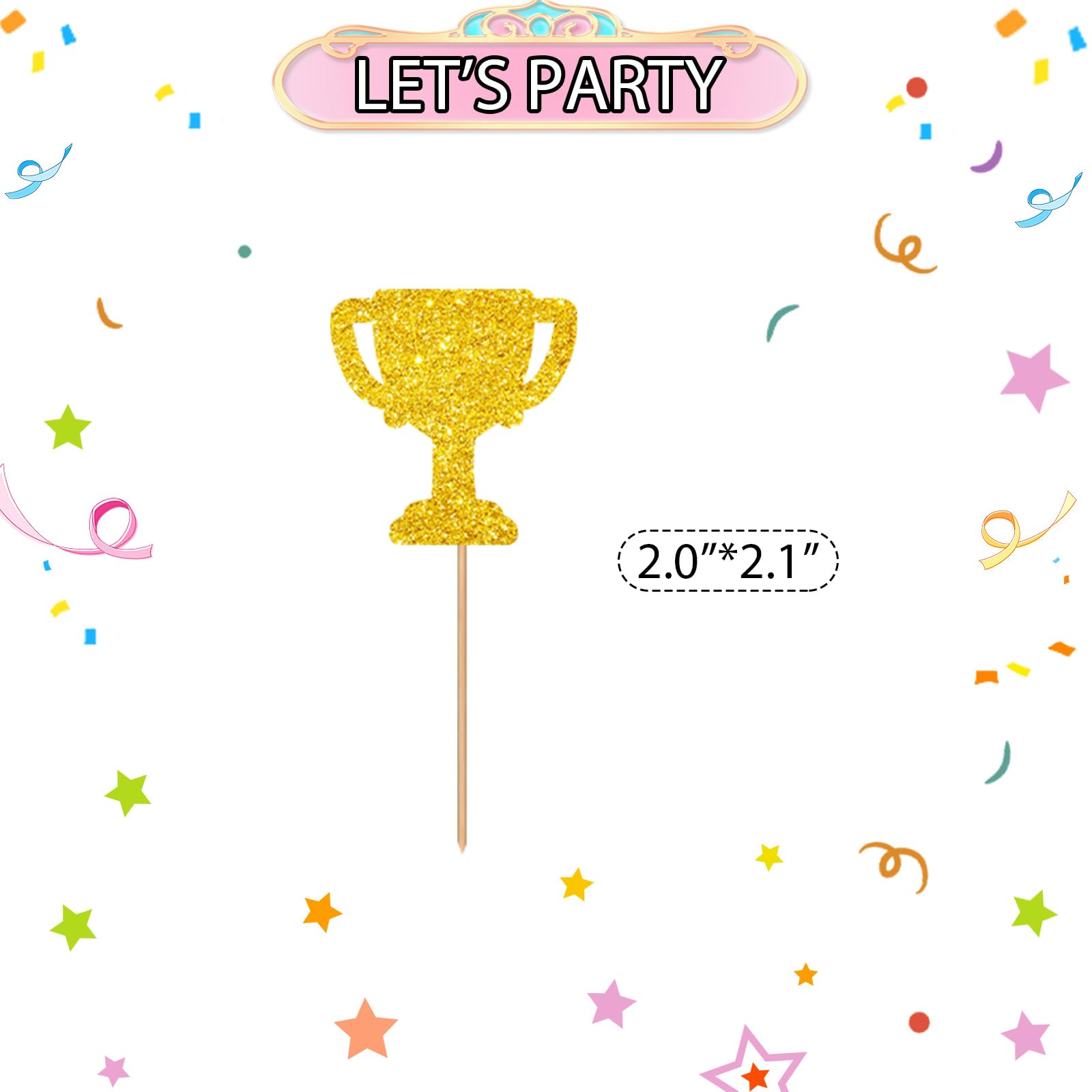 24pcs Trophy Cupcake Toppers, Number 1 Trophy Sign Cupcake Toppers, Gold Glitter Cake Decorations for 1st Birthday/Game Play Theme Party Supplies