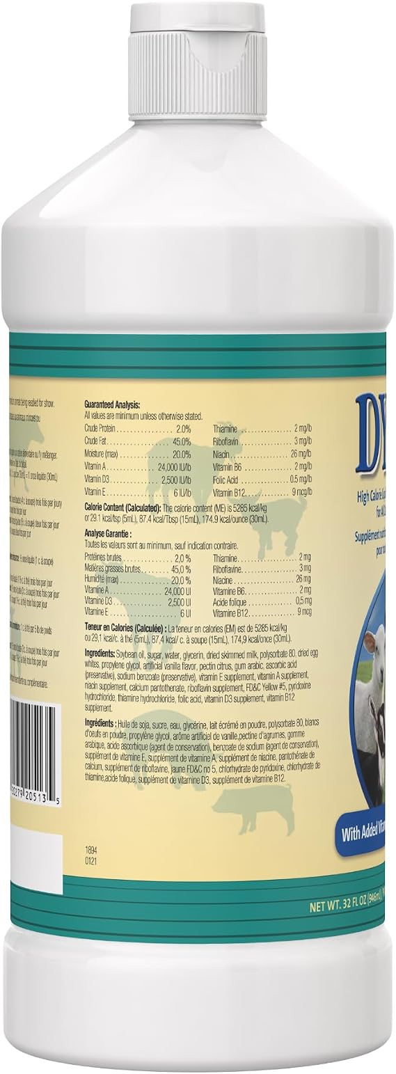 PetAg Dyne High Calorie Liquid Nutritional Supplement for Livestock - 32 oz - Includes Added Vitamins - Excellent for Underweight, Stressed, or Recovering Animals
