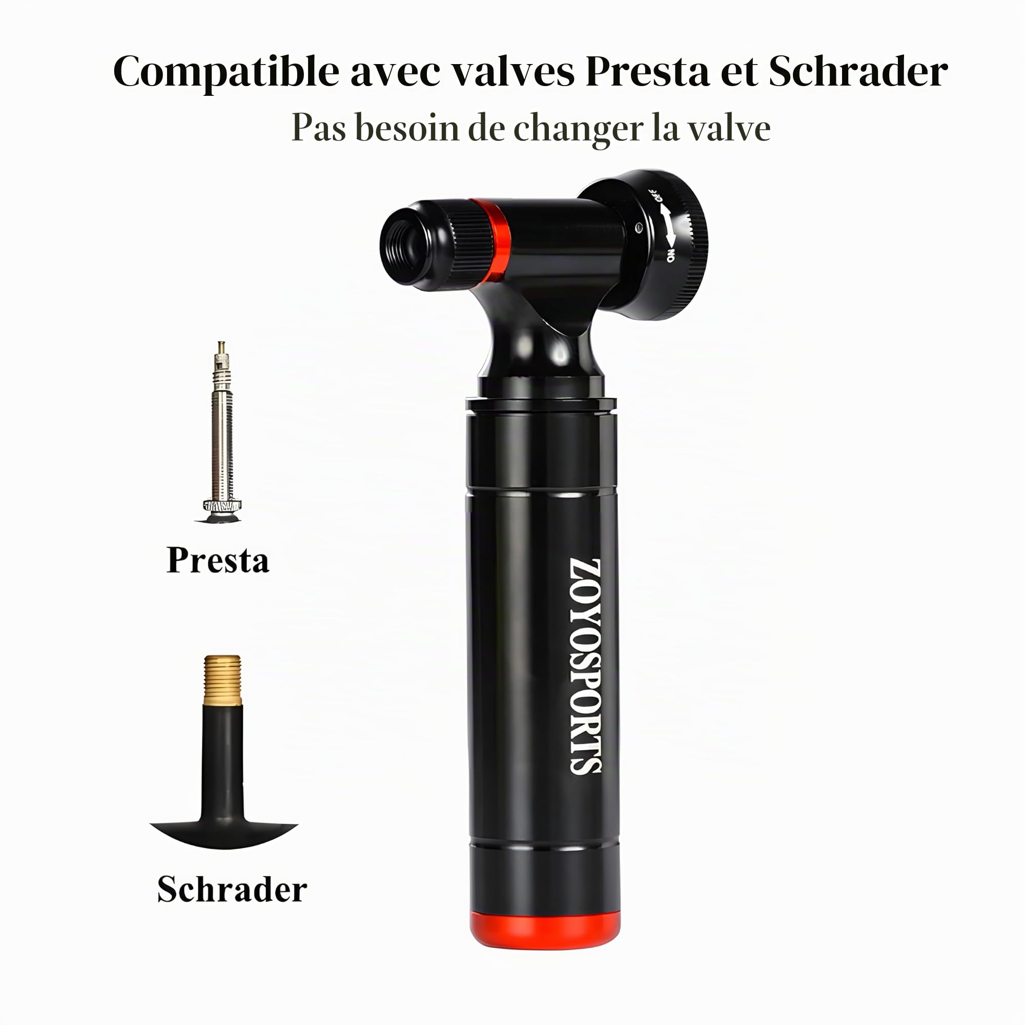 ZOYOSPORTS Pompe à CO2 à avec manomètre transparent en alliage d'aluminium pour vélo Mini Cyclisme Gonfleur de CO2