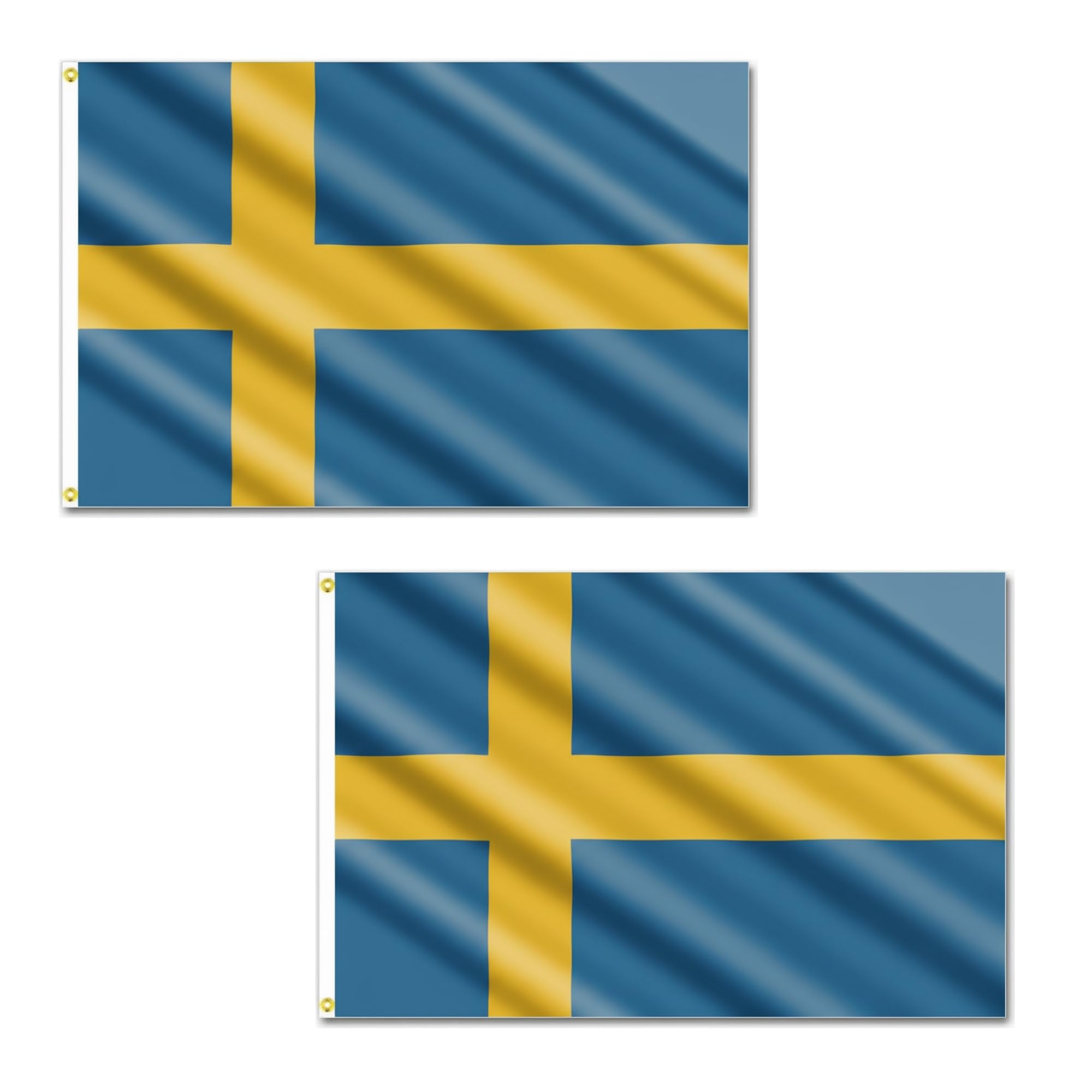 2 Pcs Sweden Flag 5ft x 3ft with Brass Eyelets – Polyester Swedish Flag Banner for Eurovision Parties, Football Matches, Home & Garden Display — image 1