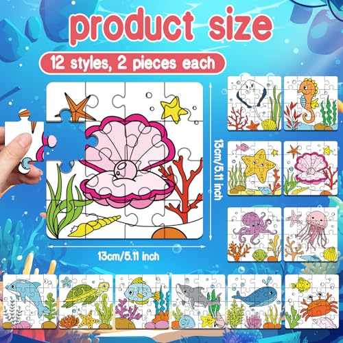 24 Puzzles Under the Sea para Colorear | 5.11 Pulgadas Puzzles DIY Papel Tema Océano miniatura 2