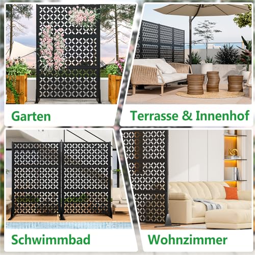 Metallene Privatsphäre-Scheibe für eigenständige Außen-Privatsphäre-Scheiben,182,88 cm H dekorative metallene Terrassenzaunplatten mit Standfuß,tragbare Trennscheiben für Außen-Dachter(X)