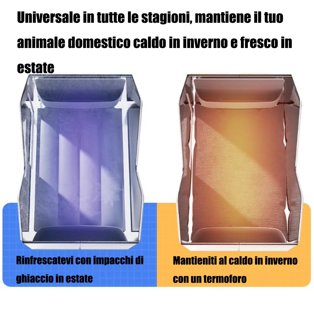 Casetta Refrigerante per Gatti, Casa di Raffreddamento per Animali Domestici, Cuccia Refrigerante Pieghevole per Gatti con 10 Impacchi di Ghiaccio, Facile da Pulire e Montare (Grigio, L)