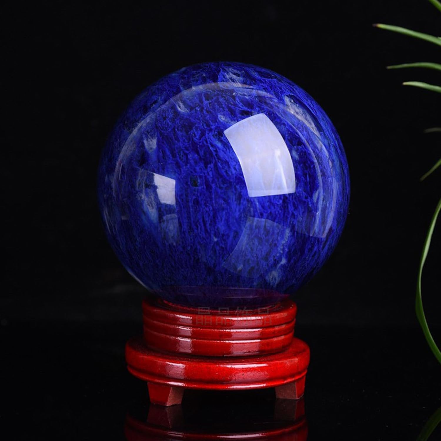 Blue Melting Quartz Decoration Ball, Blue Crystal Ball with Wood Stand,Polished Stone Ball, Home Office Decor Crystal Gift,5.5"(14cm)