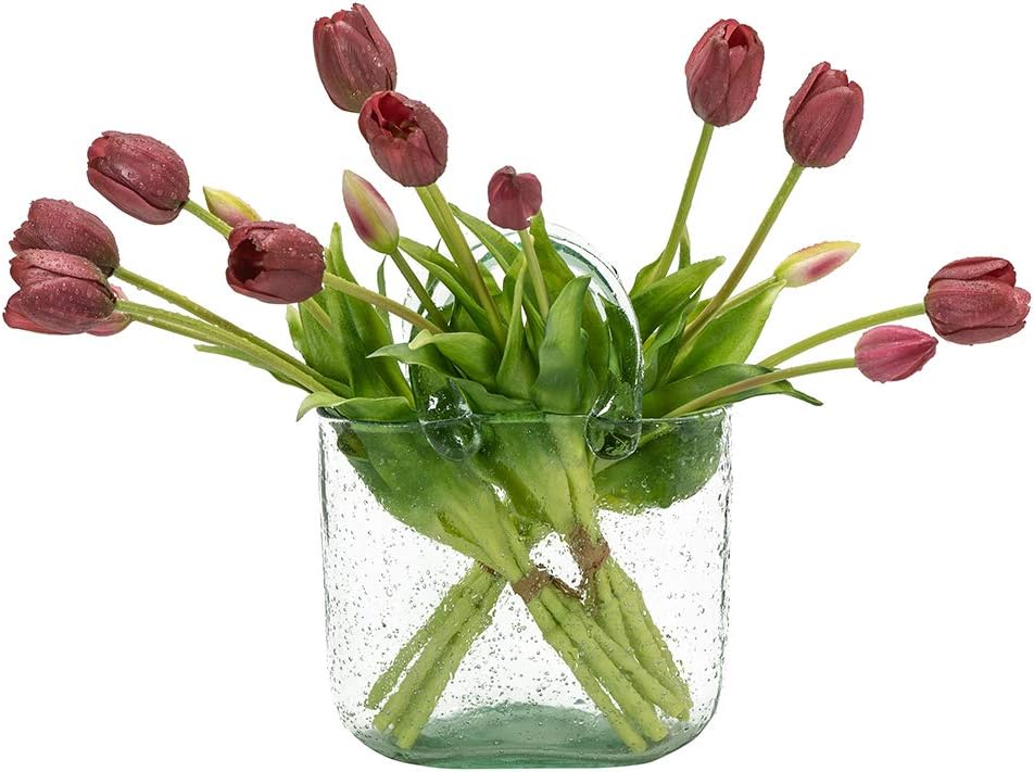 DUYONE 15pcs Artificial Tulips Flowers, Real Touch Latex Bouquet, Fake Tulips for Office Wedding Party Home Kitchen Garden Decoration(Deep Purple,15pcs)