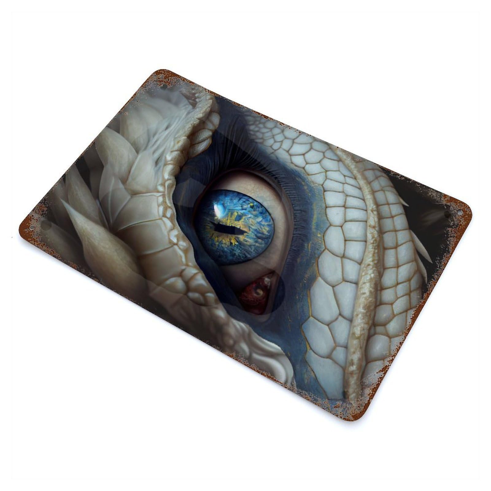 Decorative Tin Sign Fantasy White Dragon Eye 11.8"x7.9", Vintage Wall Decor for Pub, Kitchen And Man Cave Decor