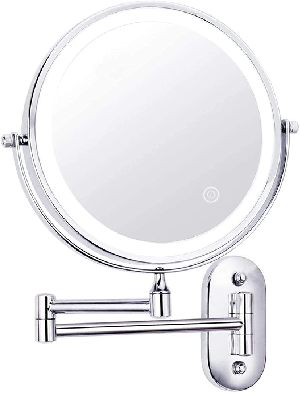 Miroir de maquillage 10X mural en métal avec éclairage tactile haut de gamme