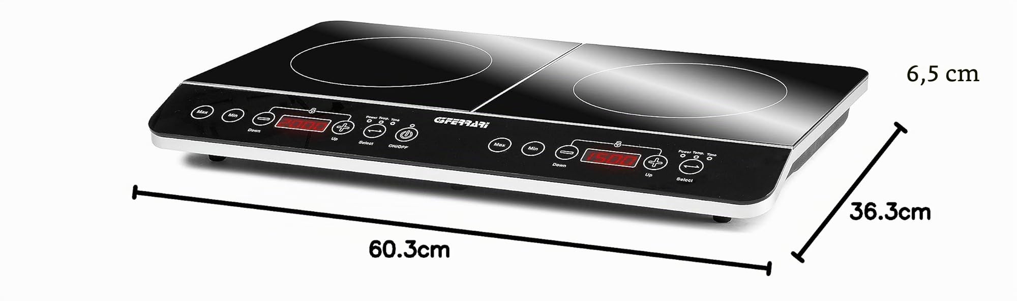 G3 Ferrari G10061 Placa de Inducción Individual "Energy", 2000 W, Pantalla Digital, Regulación de Temperatura, Controles Soft-Touch, Temporizador