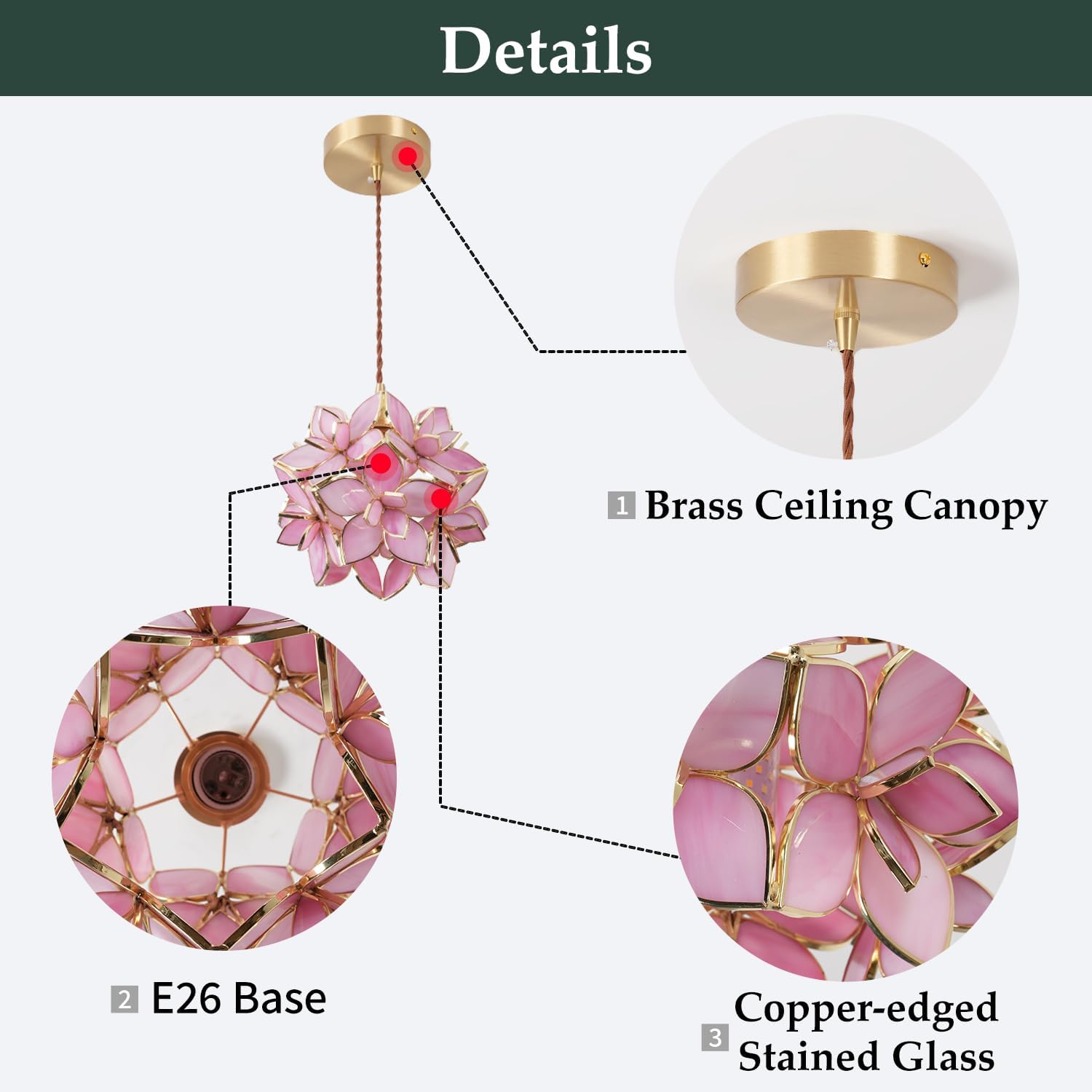 Skyblaze Tiffany Style Pendant Light Fixture, Stained Glass Hanging Lamp, Flower Pendant Light, Vintage Lighting with Handmade Lampshade for Kitchen Island Dining Room (Pink)