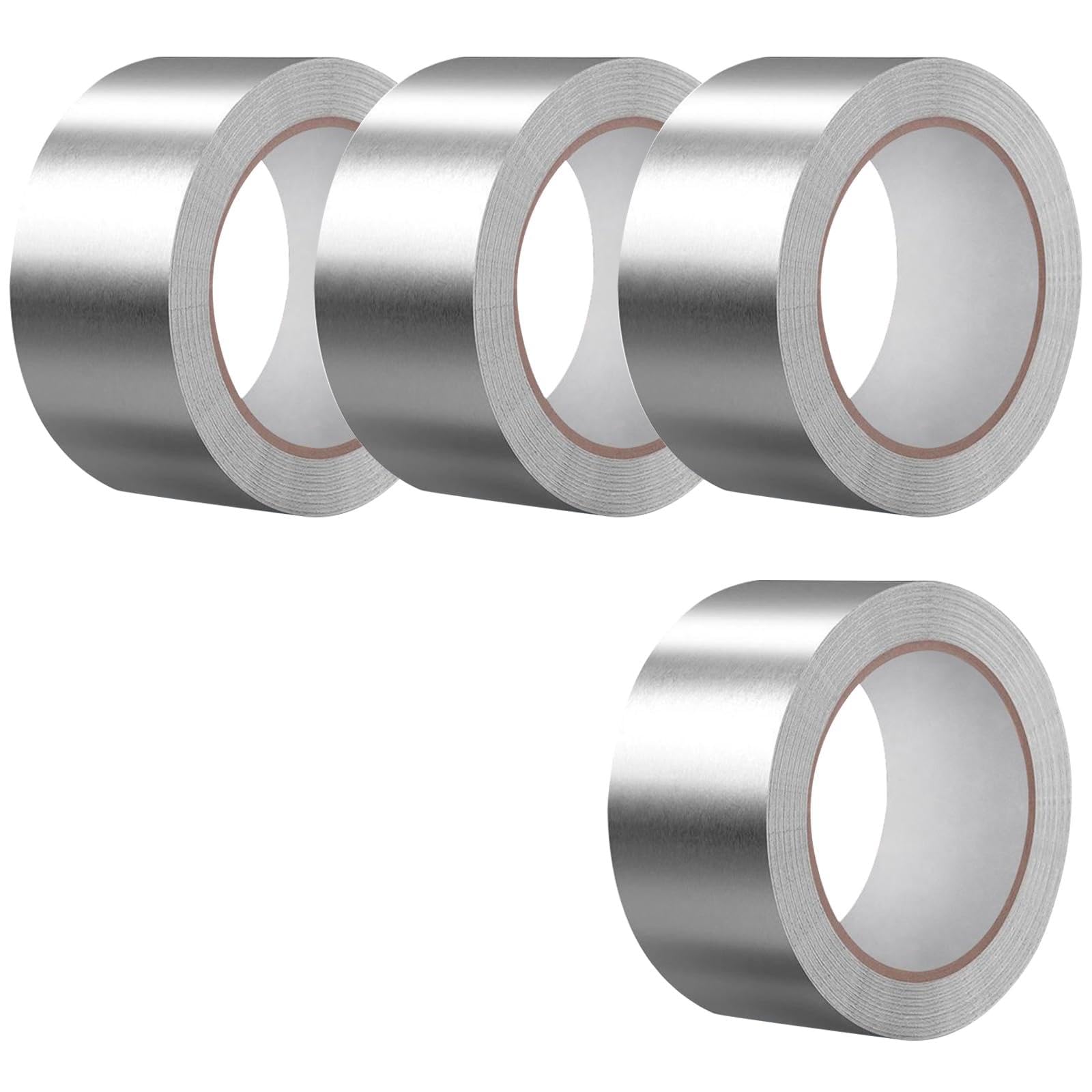 4 Rolls Aluminum Foil Tape 50mm x 80m Heat Resistant High Temperature Foil tape Highly Adhesive Aluminium Tapes Silver Heat Resistant Foils Tapes for Duct Repair HVAC Use Foamboard Metal Repair