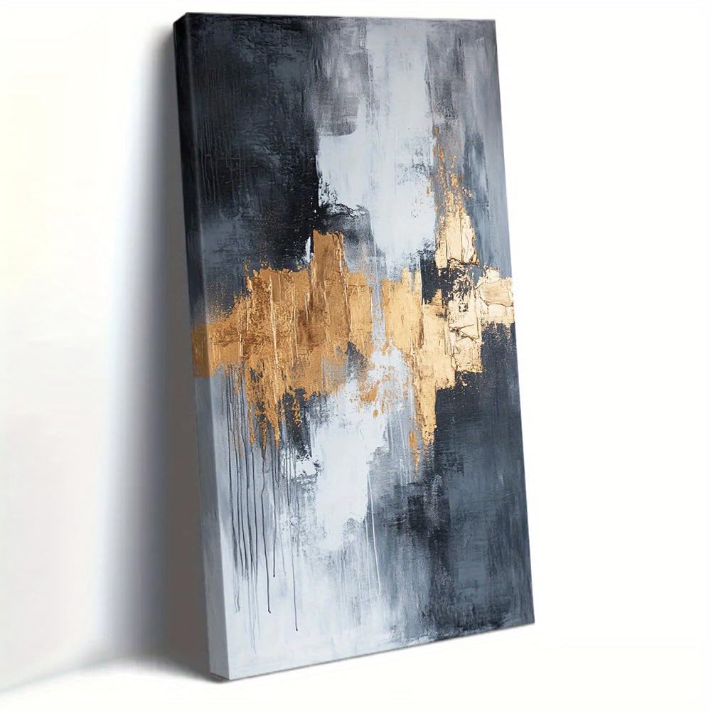 AEFOUU Golden Lines Large Wall Art Decor - Gray Tone Geometric Canvas Print Modern Abstract Painting for Living Room Bedroom(75x150cm/30x59in/Frameless)