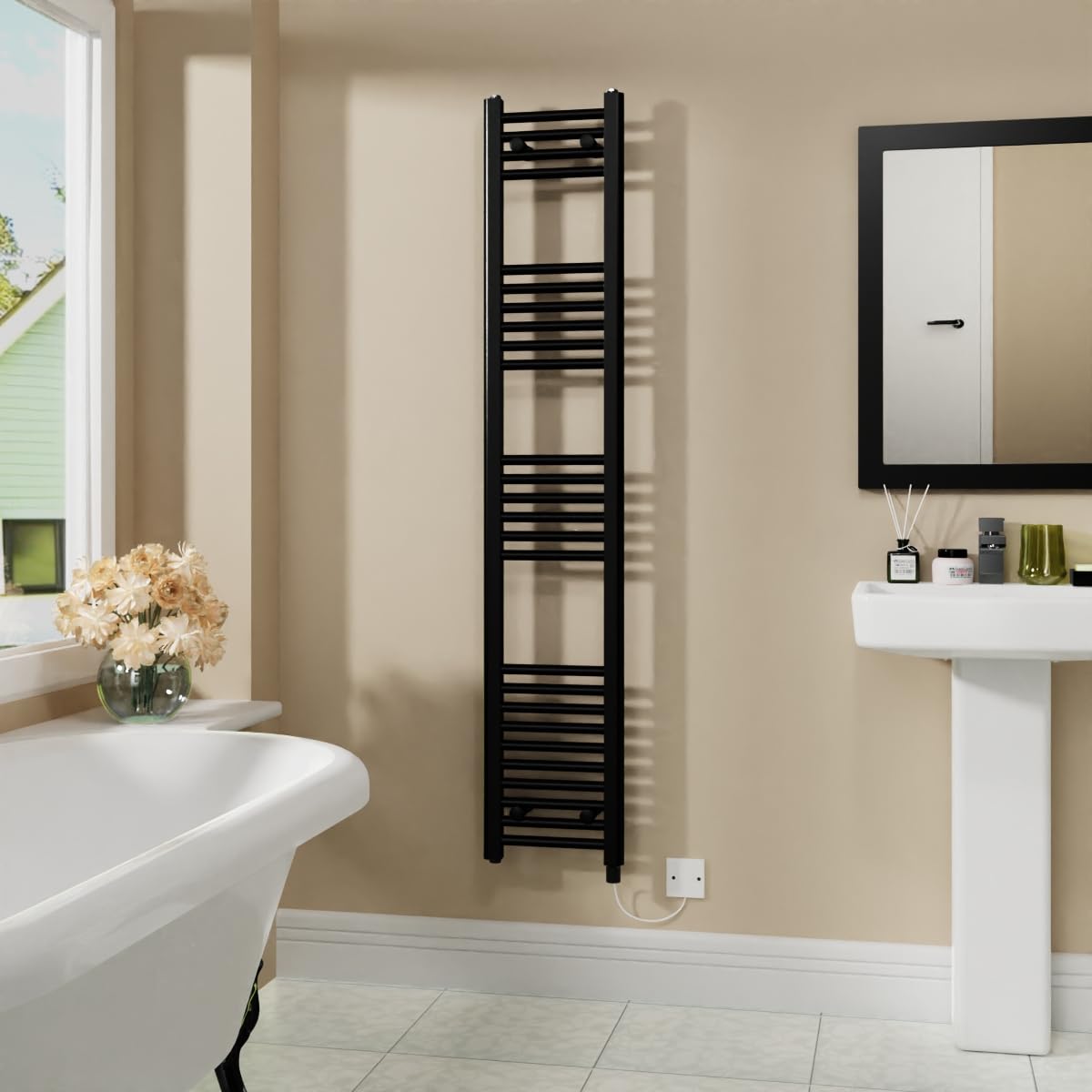 Warmehaus 800W Electric Heated Towel Rail Radiator Black - 1600x300mm