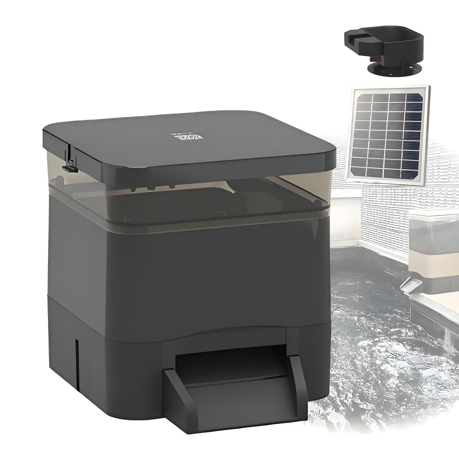 BOOZXCV Solar Automatic Fish Feeder with Timer - 120° Wide Dispersion, Large Capacity Dispenser for Koi, Goldfish & Outdoor Ponds - Aquarium Fish Food Solution (Black 4L)