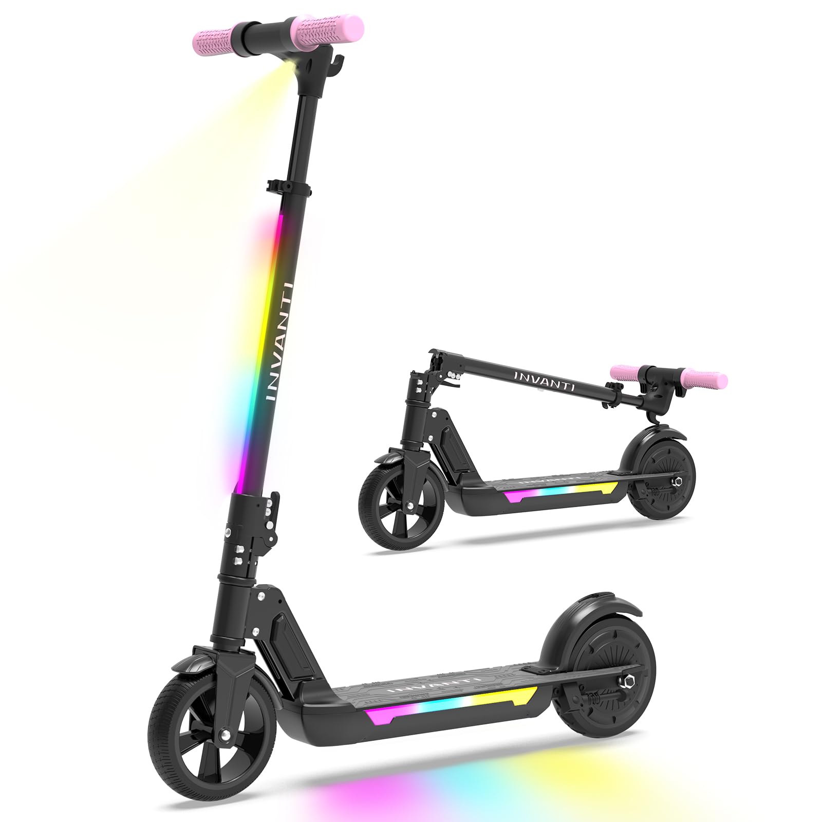 INVANTI KS03 Electric Scooter for Kids Ages 8+, 350W Peak Motor, Max 19KM/H & 16KM, 7" Solid Wheel, LED Lights & Display, Double Braking, Kids Electric Scooter with 3 Adjustable Speeds & Heights