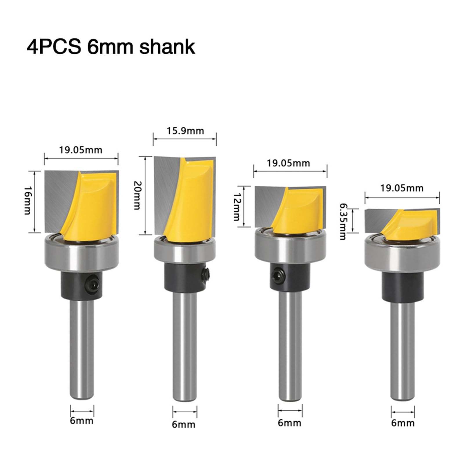 4 szt. Zestaw bitów do frezowania-1/4 "6mm Shank-5-bitowy wzór/szablon frez do drewna czop do narzędzi do obróbki drewna(6mm 4pcs set)