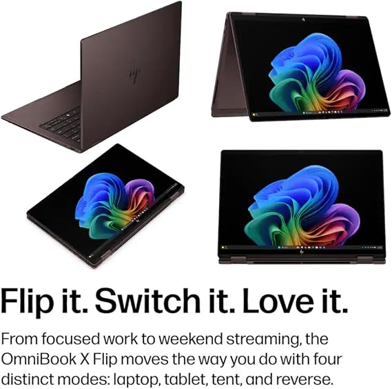Custom HP OmniBook X Flip 2-in-1 14 2K OLED Touchscreen Laptop, AMD Ryzen AI 5 430, 16GB RAM, 512GB SSD, Copilot+ PC, WiFi 7, BT6, 24.5h Battery Life, Deep Espresso W/Stylus Pen