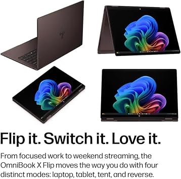 Custom HP OmniBook X Flip 2-in-1 14 2K OLED Touchscreen Laptop, AMD Ryzen AI 5 430, 16GB RAM, 512GB SSD, Copilot+ PC, WiFi 7, BT6, 24.5h Battery Life, Deep Espresso W/Stylus Pen