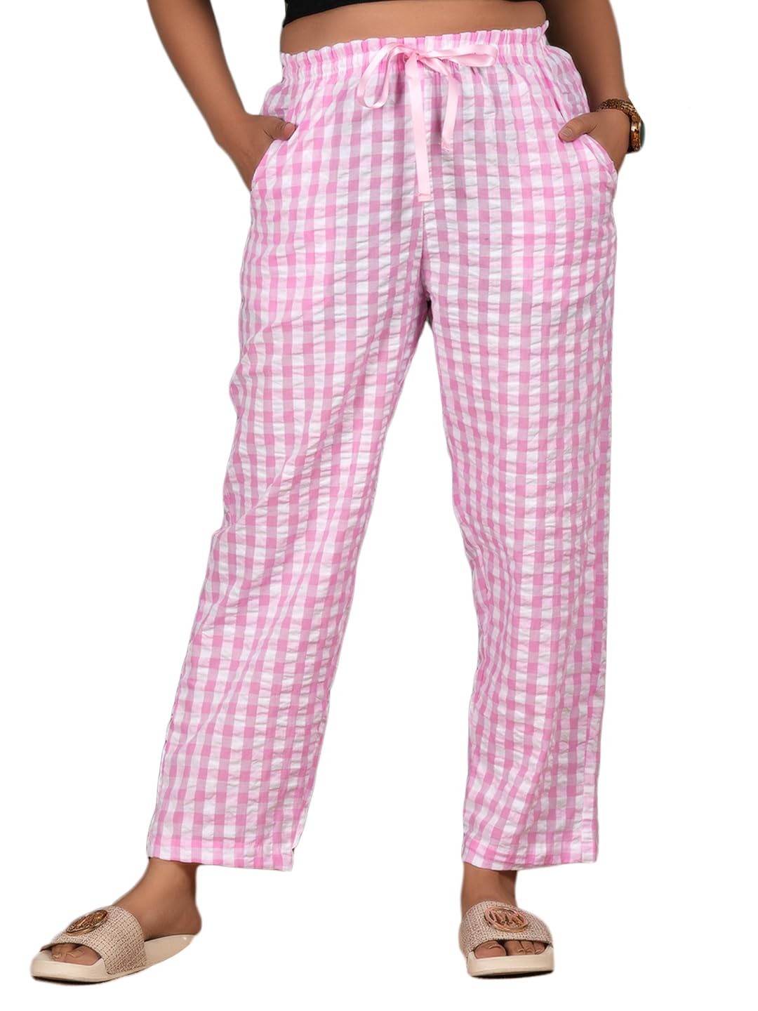 Women’s Pure Cotton Woven Pyjama | Mid Rise Relaxed Fit Elasticated Drawstring Waistband & Side Pocket | Comfortable Lounge, Sleepwear & Casual Bottom Wear(PY-88530PINK)-picture-32