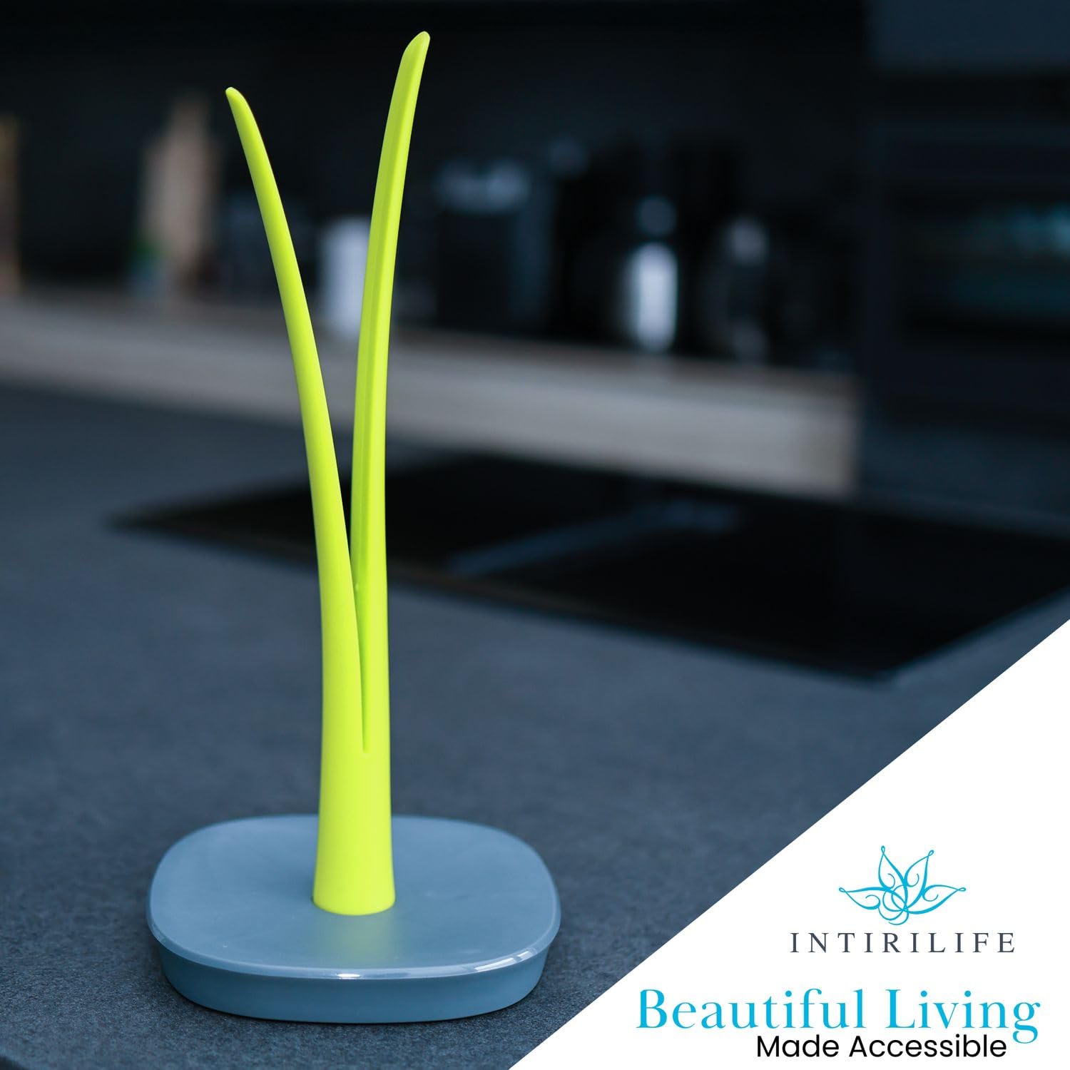 Intirilife Portarotolo per carta da cucina in aspetto foglia - Portarotolo da cucina, autoportante, antiscivolo, altezza 32.5 cm in Verde
