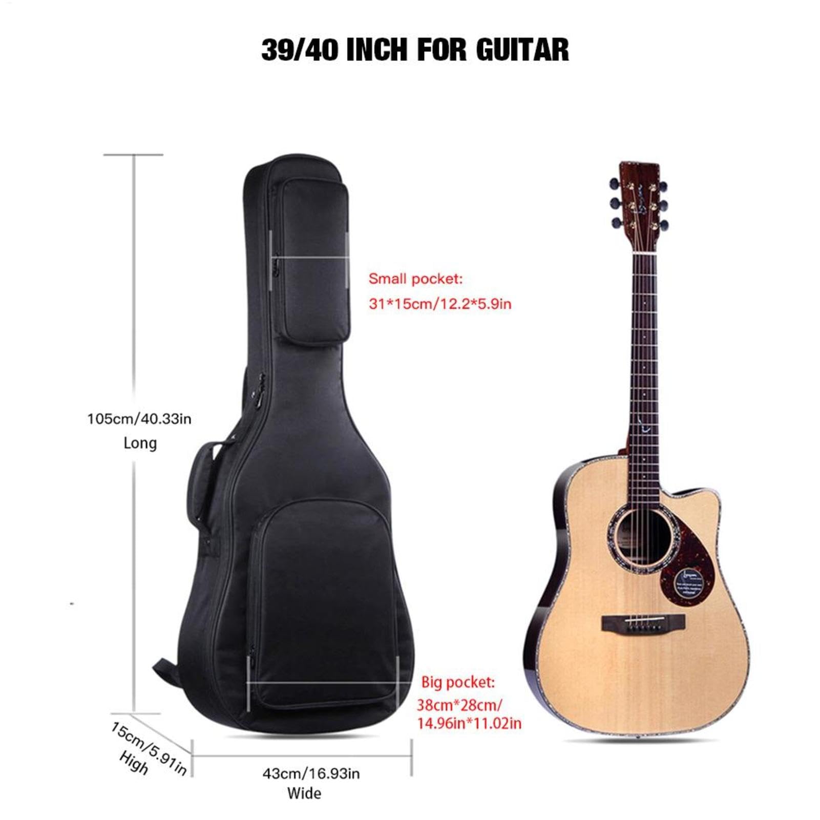 para guitarra acústica de 39 40 41 pulgadas, protectora con acolchado de