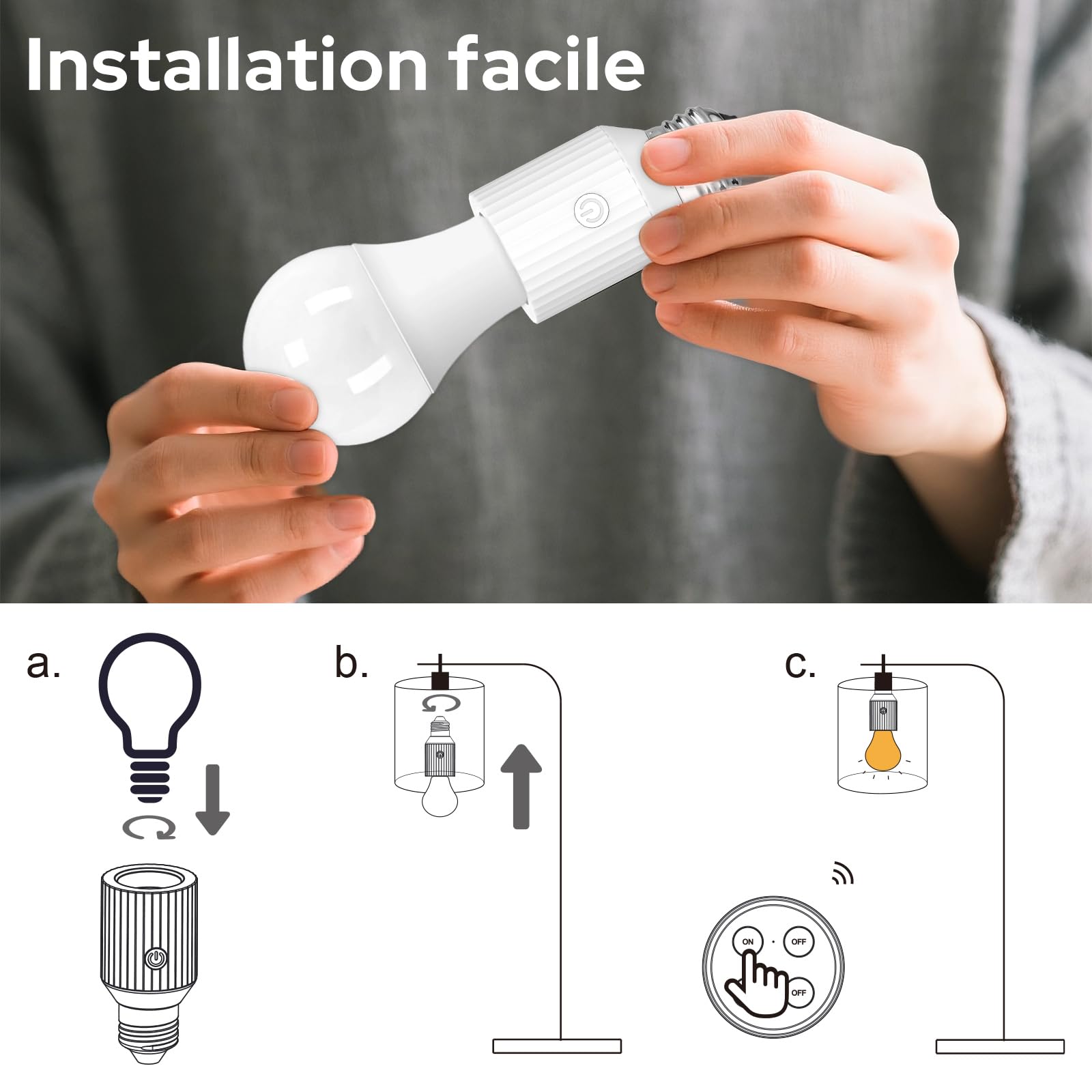 LoraTap Douille d’Ampoule Sans Fil avec Télécommande, Double Douille E27, Lot de 2 avec Télécommande 4 Boutons, ON/OFF Indépendant pour Plafonniers, Placards & Lampes à Chaînette, 60W Max