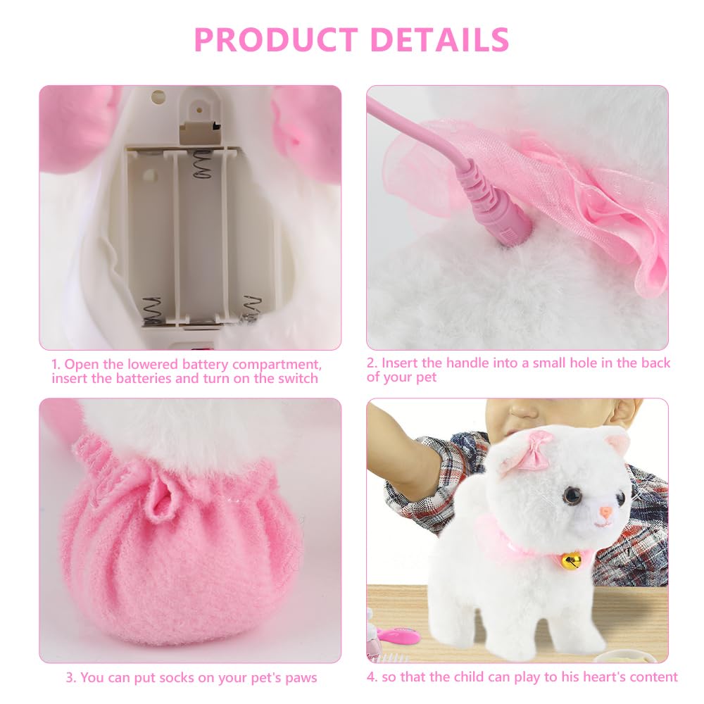 Lotvic Jouet Électronique en Peluche, Animal Chat Électronique, Chat Interactif Qui Marche et Miaule avec Laisse Télécommandée, Chats en Peluche Électroniqu, Cadeaux de Jouets pour Enfant de 3-6 Ans