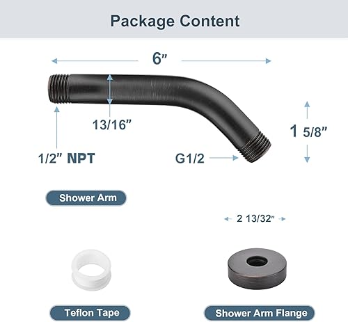 Vista 64 de BRIGHT SHOWERS Brazo de extensión de cabezal de ducha de 13 pulgadas con brida en forma de S, extensor de altura alta, brazo largo de acero Cromo