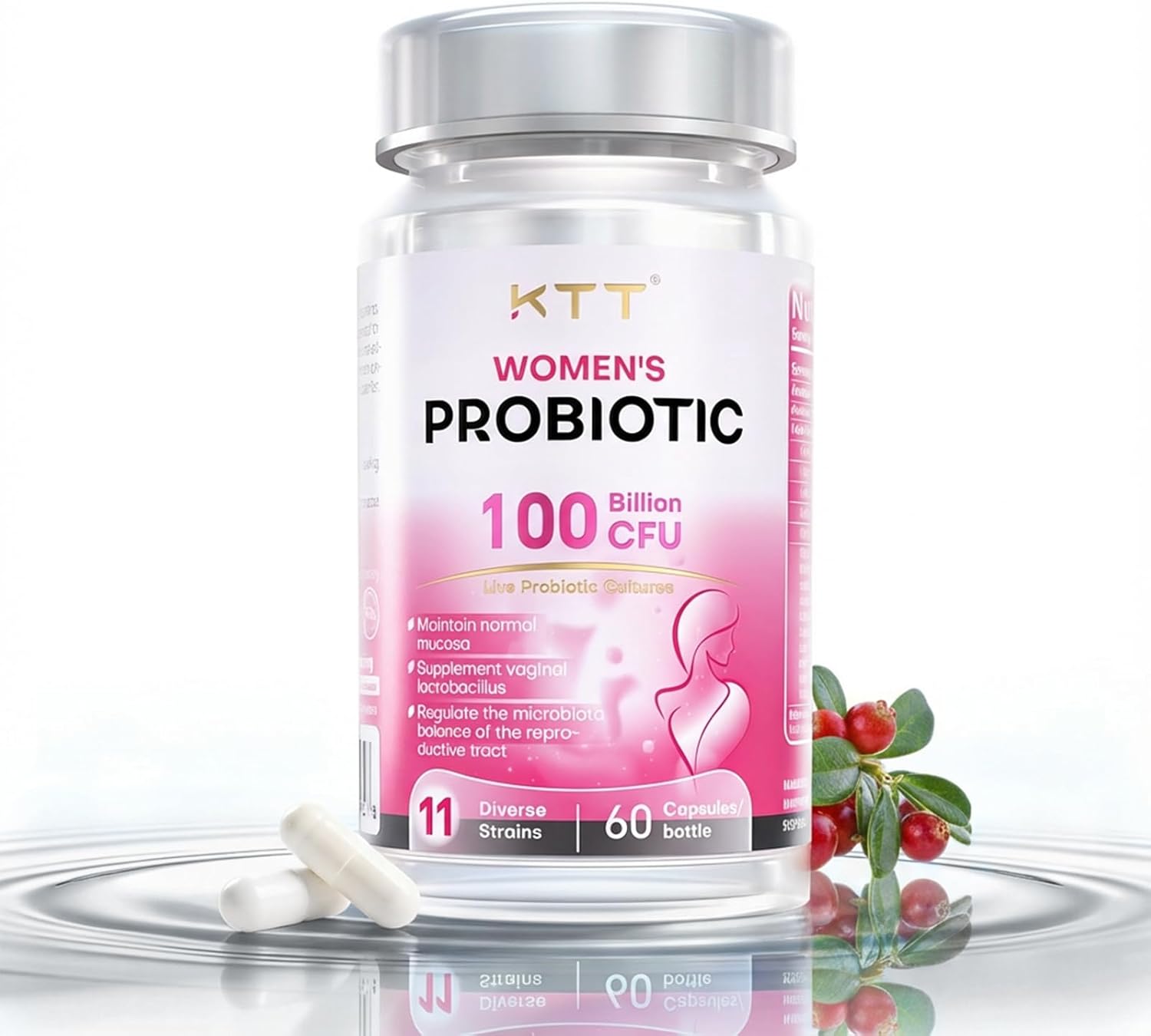 KTT Probiotics Made in the USA, PH Balance for Women, 100 Billion CFUs Womens Probiotic for Urinary, Odor Control, Flor, Ph Balance & Hormone 60 Caps