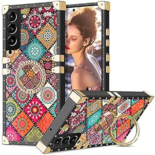 Coolden for Samsung S21 FE Case with Ring Kickstand Shockproof Square Case for Women Girls Metal Decoration Corner Soft TPU Protective Case Cover for Samsung Galaxy S21 FE Phone Case (Sun Flower)