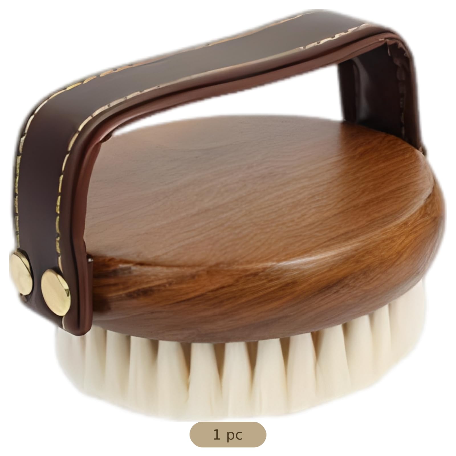 Cepillo para caballos de madera con mango de piel, cerdas suaves para eliminar la suciedad, cepillo compacto para cara y cuerpo, accesorios para el cuidado de los caballos