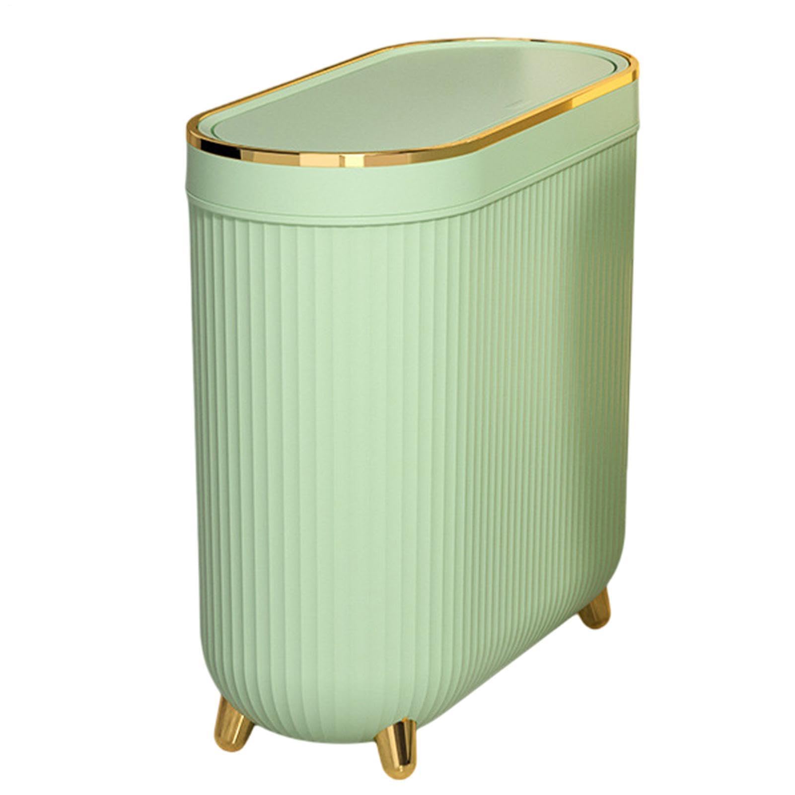 Pattumiera piccola - Pattumiera da bagno | Cestino per rifiuti sottile per WC con coperchio, funzione antiodore e meccanismo silenzioso, efficiente risparmio di spazio per WC, ufficio e cucina, 32x14x