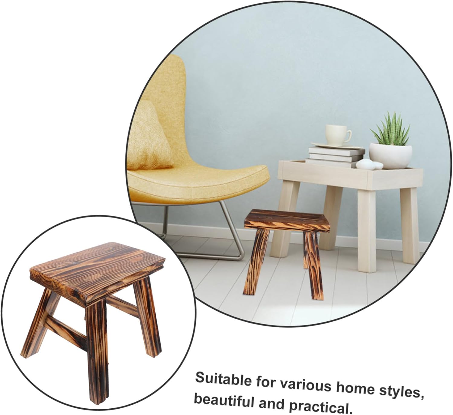 Cabilock Versatile Solid Wood Stool Small Footstool Padded Compact Sturdy Step Stool for Home Dorm