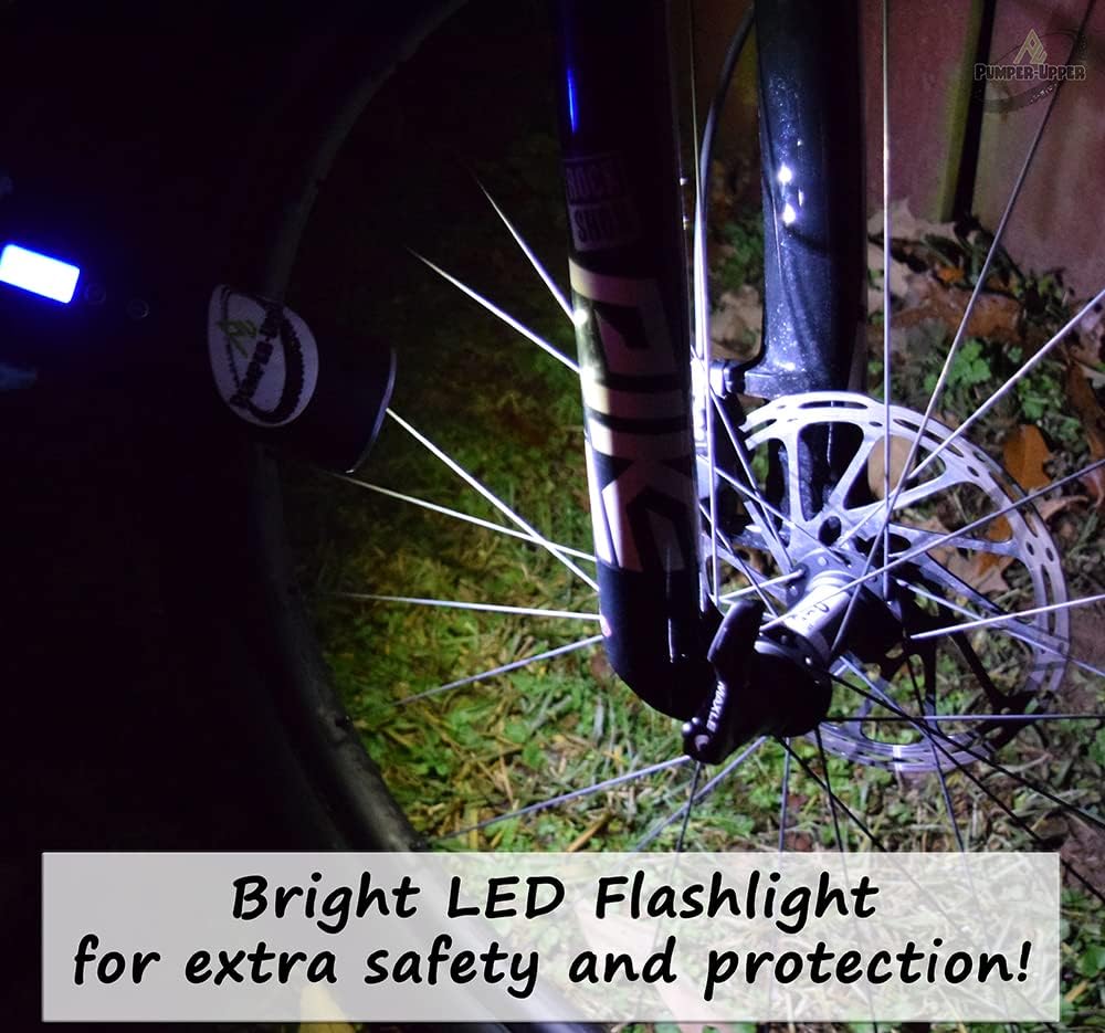 Bike Tire Pump. Portable, Rechargeable Dual-Valve Tire Inflator up to 120 PSI w/ Auto Stop. Air Compressor / Bike Pump / Motorcycle Pump