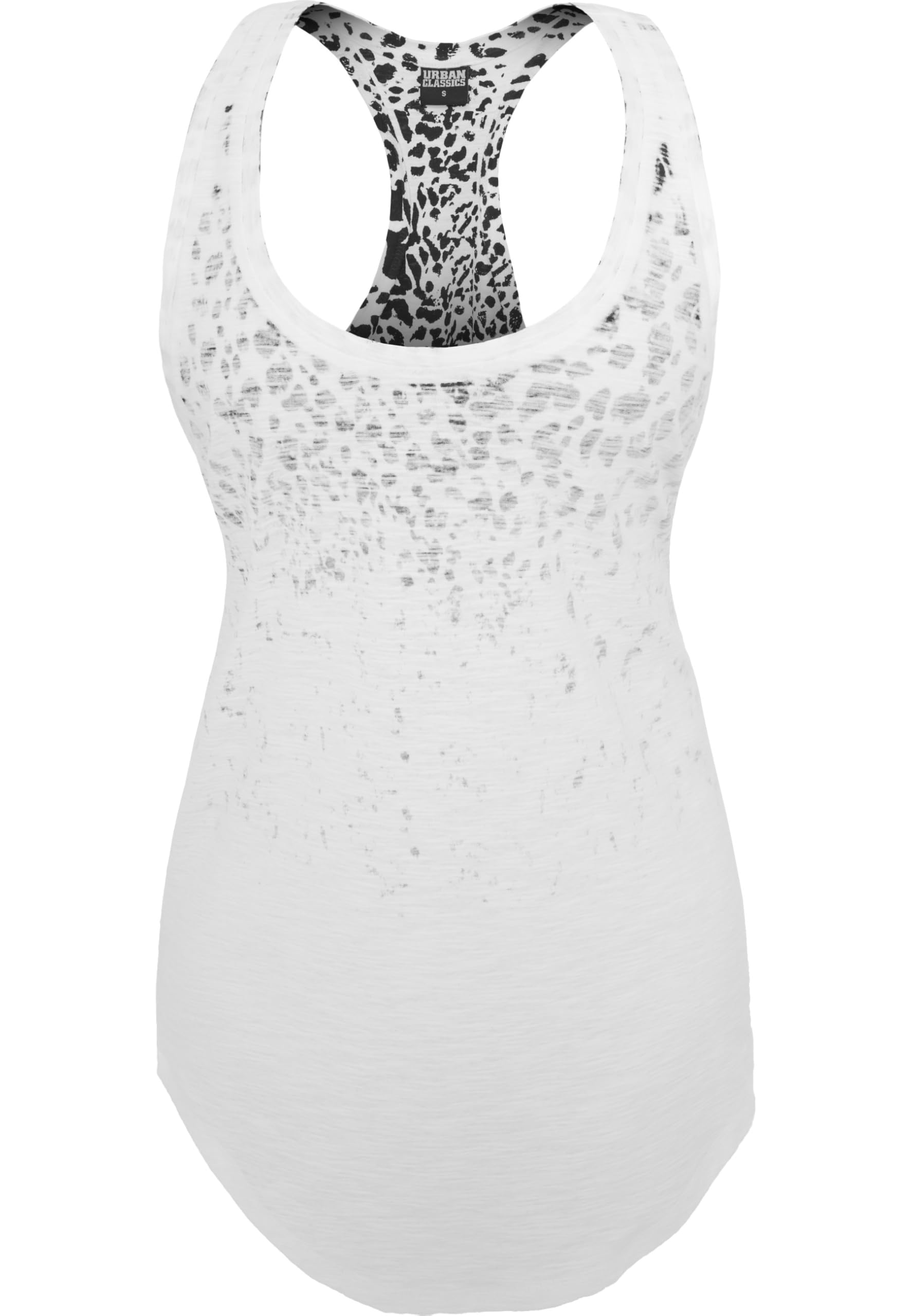 Urban Classics Ladies Long Leopard Print Loose Tank - White/Black, S