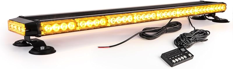 38" Amber Yellow Rooftop Beacon Warning Emergency Flashing Snow Plow Light Bar Double Side Strobe Light Traffic Advisor with Magnetic Base for Tow Work Truck Pickup (Amber/Amber)