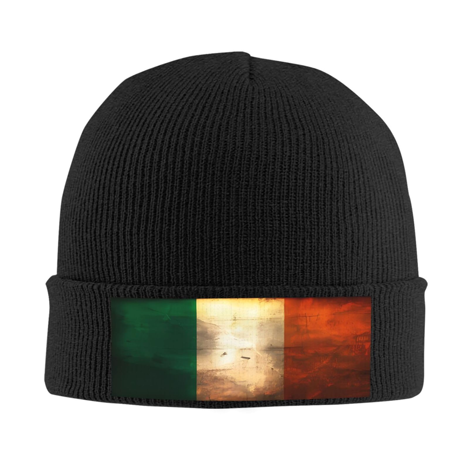 Hmbgfw Unisex Black Retro Irish Flag Knit Beanie Hat For Men/Women Men's Knit Cuffed Beanie Â€“ Knit Hats For Winter Soft And Warm, One Size