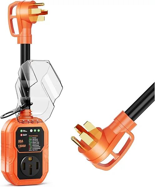 RV Surge Protector 50 Amp 15000J, Surge Protection RV Circuit Analyzer, RV Adapter Plug for Camper Travel Trailers with Waterpoof Cover, Plug and Play
