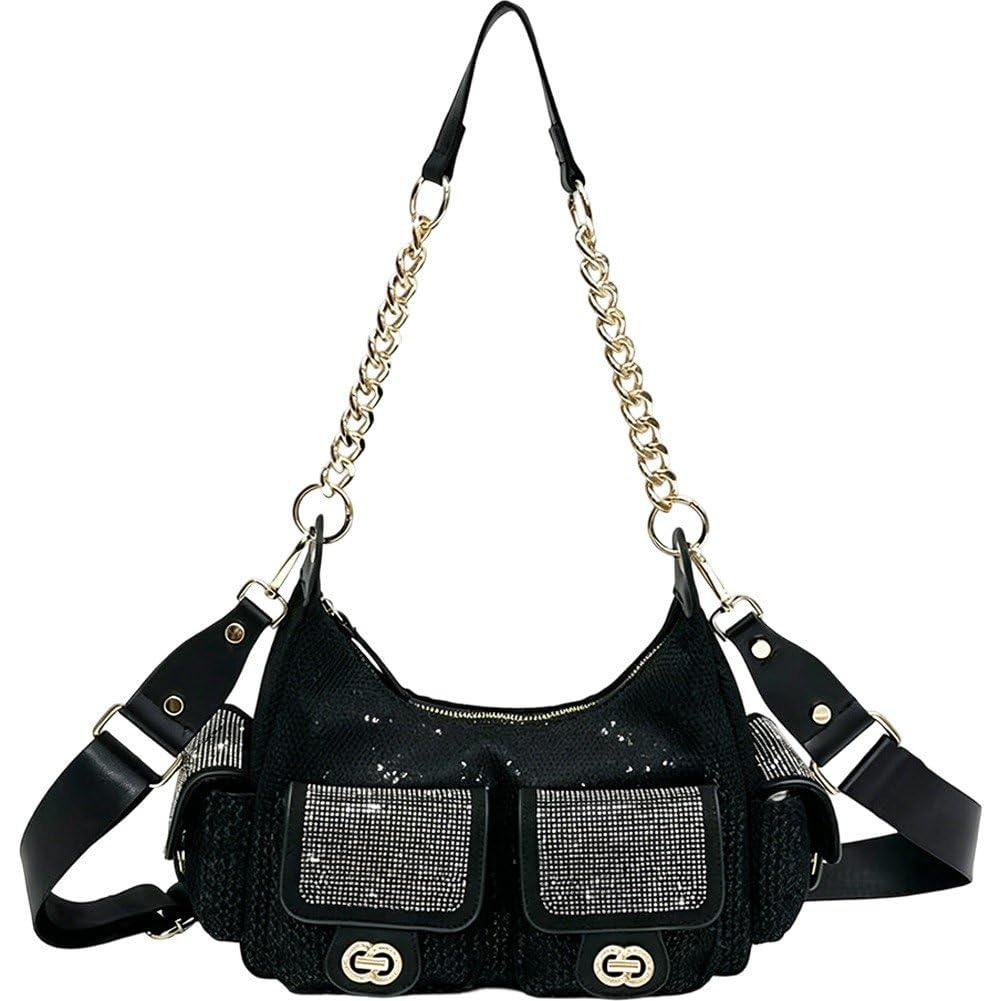 Sslvya Hobo Purses for Women Y2k Crossbody Shoulder Bag Ladies Handbags with Adjustable Shoulder Strap