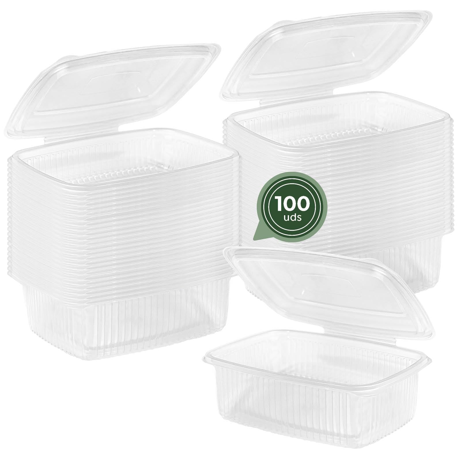 MAXI PRODUCT - 100 Unidades - Envases Alimentarios Plástico PP Reutilizables con Tapa Bisagra - 2000 cc - Apto para Microondas, Congelador y Lavavajillas - Tuppers para Alimentos Calientes o Fríos