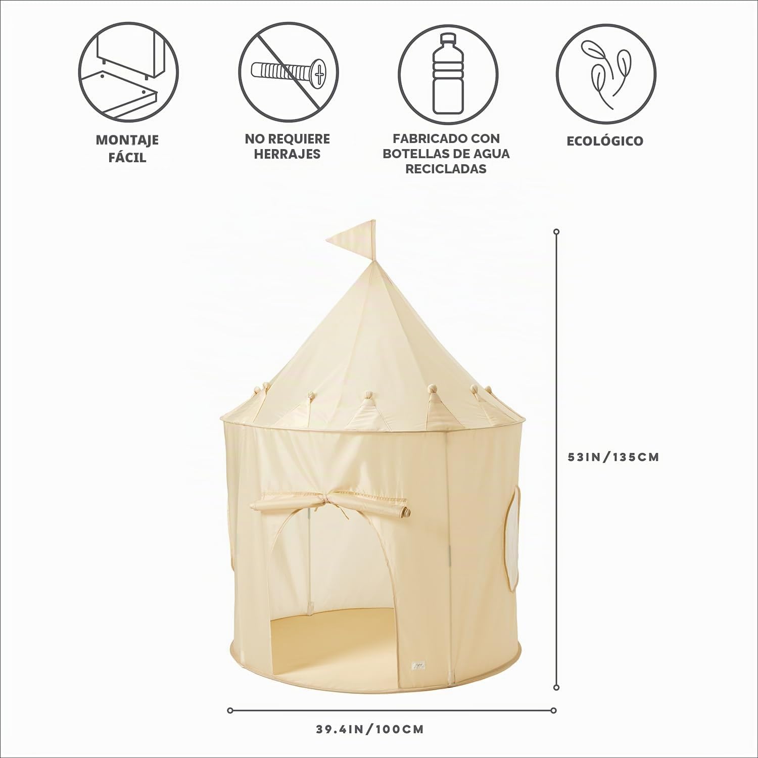 3 Sprouts - Tienda de Campaña Infantil - Casita de Tela para Niños, Cabañas para Niños - Ideal para Interior y Exterior - Beige