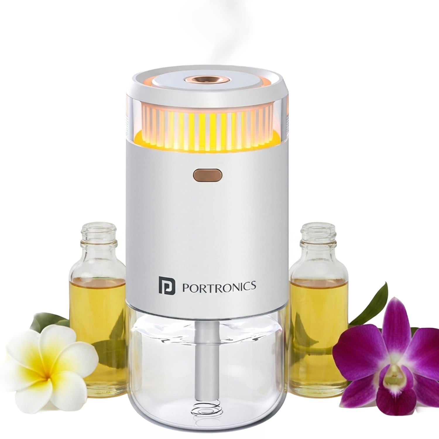 portronics magma go 2-in-1 portable ultrasonic aroma diffuser & humidifier, 135ml capacity, type-c powered, 4 mist modes, led ambient light, mini essential oil diffuser for car, desk & bedroom