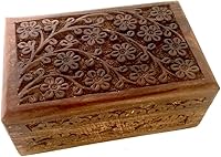 Handmade Floral Carved Wooden Jewelry Box 4x6 Inches - Tarot Cards, Coins, Urn Storage Gift by New Age Imports