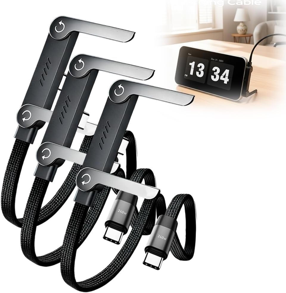 240W Fast Charge Cable with Built-in Phone Stand, 2026 New Fast Charging 2-in-1 Charging Cable with Phone Stand, Multi-Functional Charger Charger for Gaming Office Travel (Black-3PCS)