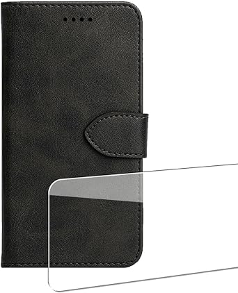 Magnetic for Honor X7d 5G Leather Case + 1 Pcs Tempered Glass Screen Protector - Shockproof Leather Flip Credit Card Holder Stand Cell Accessories Black
