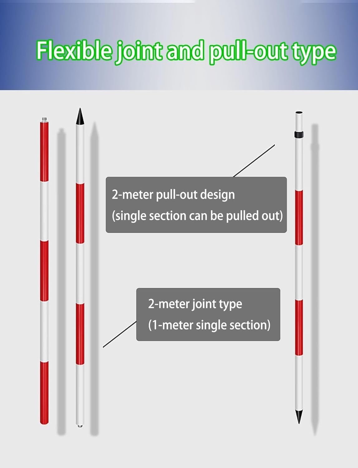 Cinta métrica Ligera Poste topográfico de Aluminio con Varilla de centrado Desmontable | 2 meters (6.56 ft)