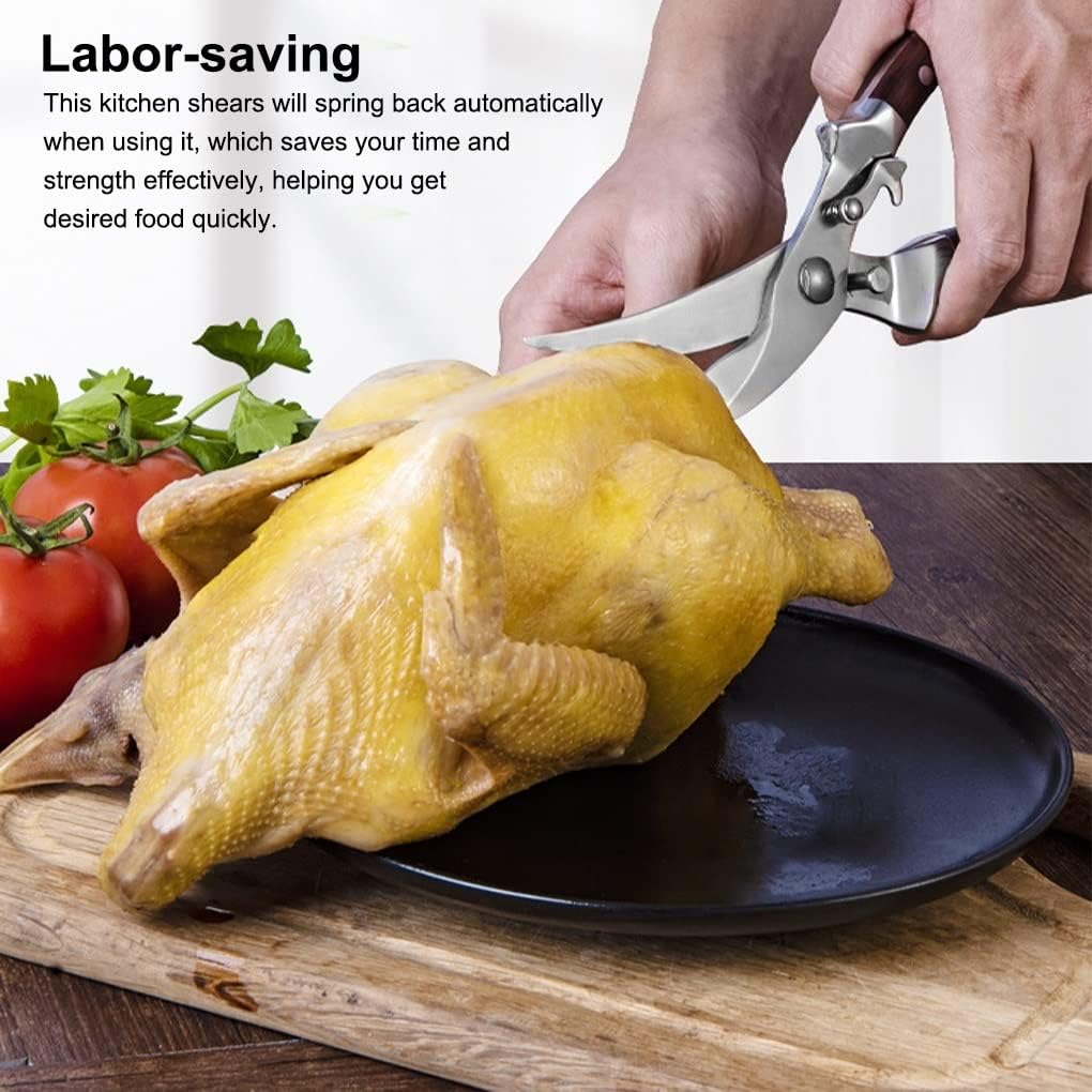 Kitchen Scissors, 1PCS Stainless Steel Kitchen Scissors Chicken Bone Shears Knife Kitchen Gadget Tools for Vegetable Green Onion Meat Barbecue Cutter(Color:B Steel Handle)