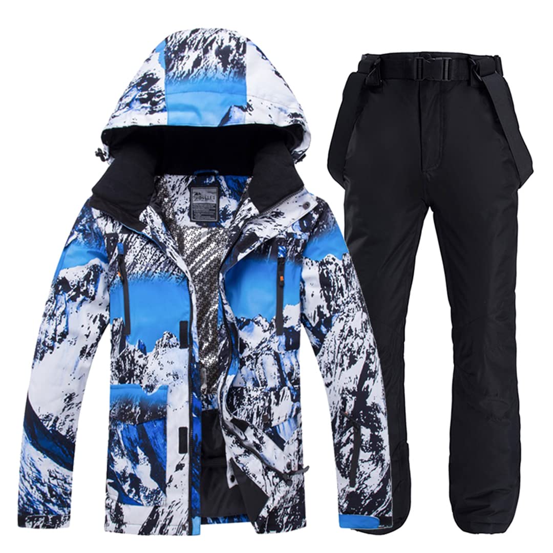 Tuta da sci invernale da uomo, antivento, impermeabile, calda, da sci all'aperto, set di pantaloni da sci e snowboard, set da uomo