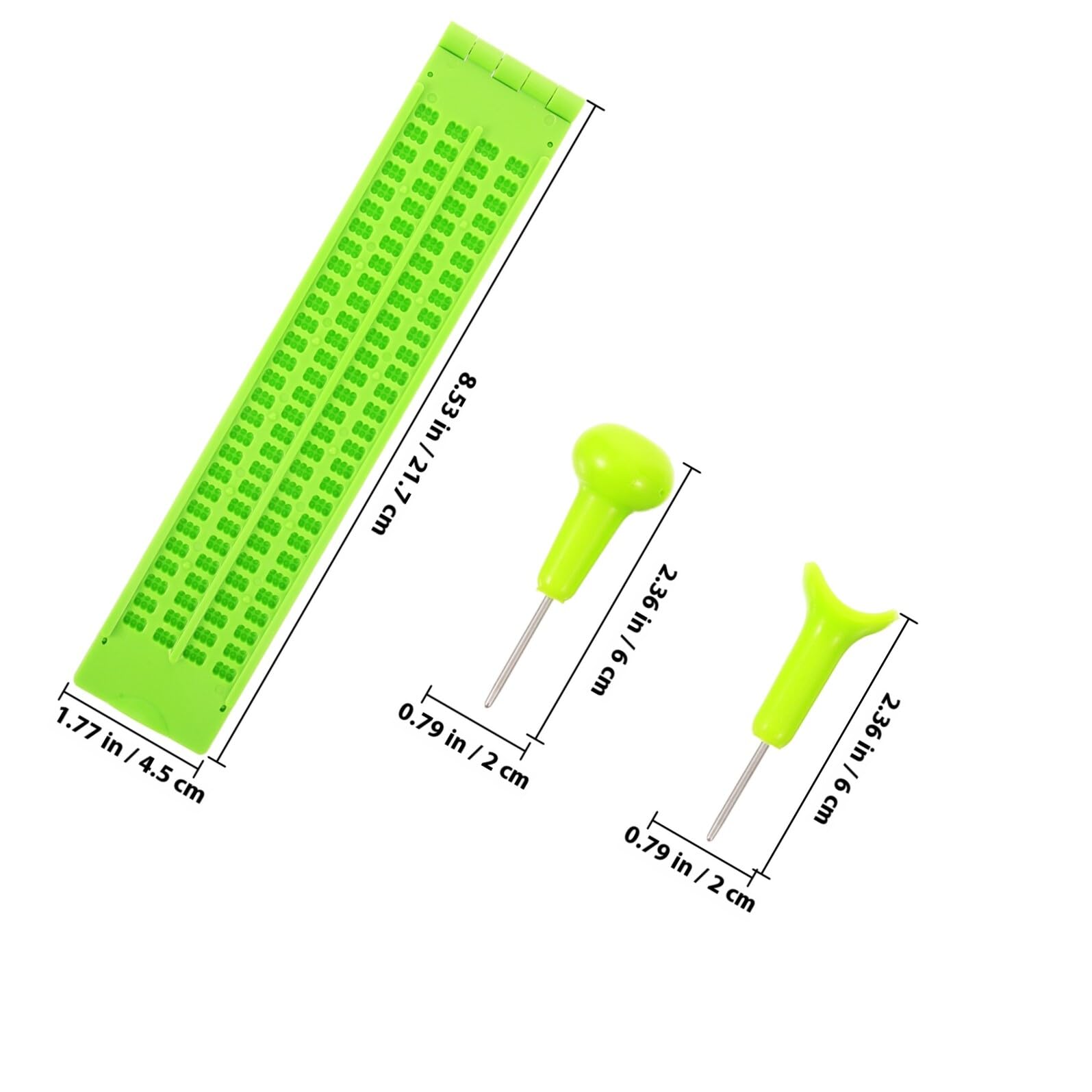 FUOYLOO Juego de tablero de escritura braille con 28 celdas, kit de diapasón braille de plástico con 2 lápices capacitivos para aprendizaje ciego y ayuda para discapacidad visual, color verde