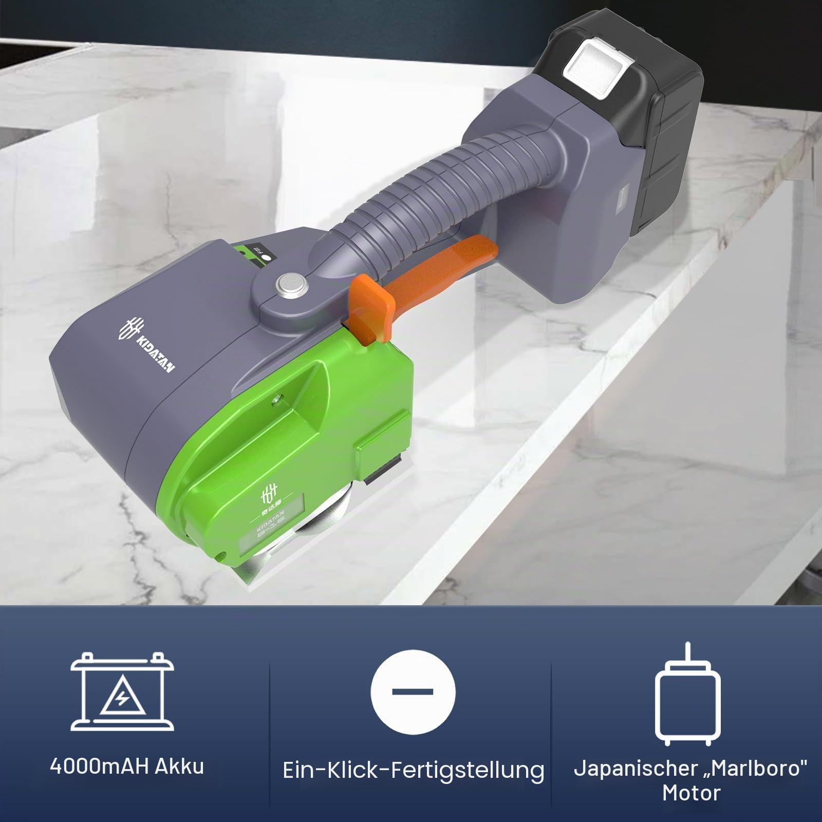 GOYOJO Elektrische Umreifungsmaschine, Batteriebetriebene Ballenpresse für PP/PET Gurt 9-16mm 60-3200N