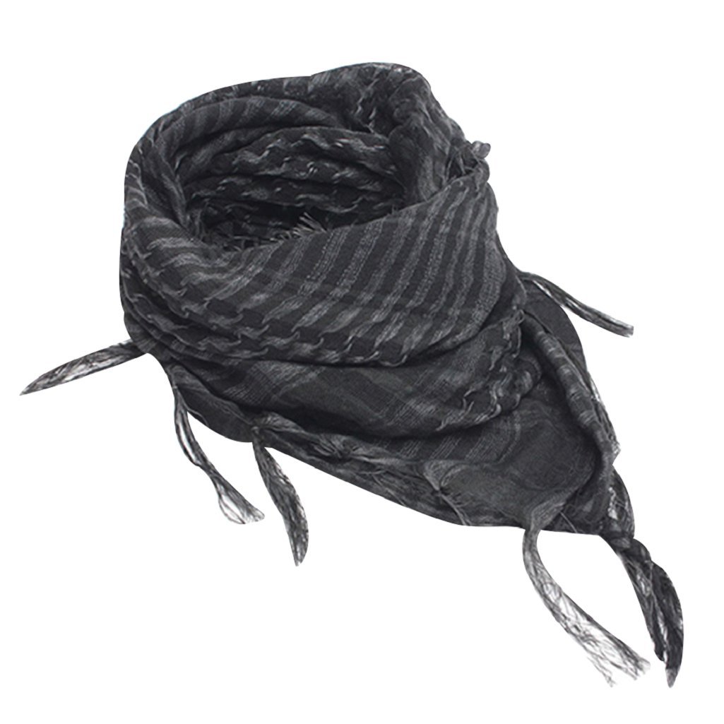 Sunwords Unisex Gray Fashion Plaid Tassel Military Arab Tactical Desert Army Shemagh Keffiyeh Scarf
